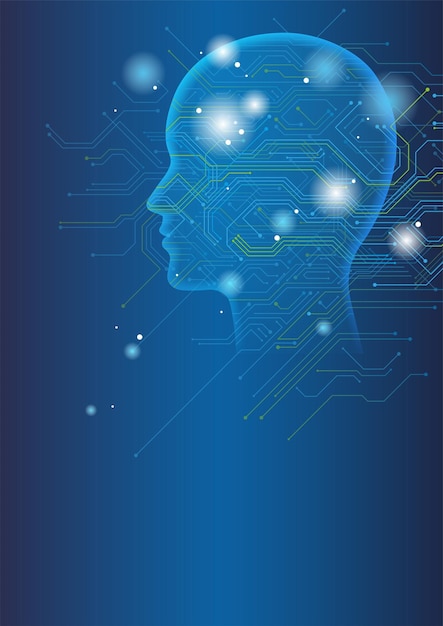 Vector kunstmatige intelligentie concept illustratie met tekstruimte op een donkerblauwe achtergrond