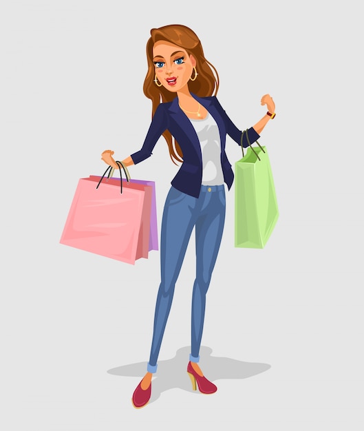 Gratis vector vector lachende meisje-shopper