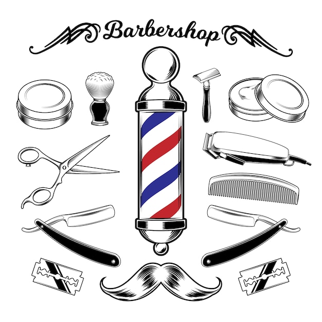 Vector monochroom collectie barbershop tools.