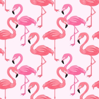 Vector naadloos patroon met flamingo's op witte exotische tropische vogelskarakters