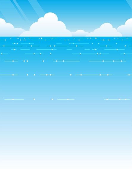 Gratis vector vector naadloos uitzicht op de oceaan met blauwe hemel horizon en witte wolken horizontaal herhaalbaar