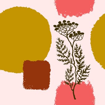 Vector naadloze achtergrond met abstracte vormen en illustratie van plant scandinavische style