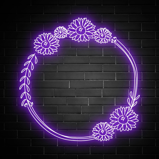 Gratis vector vector neon frame bloemen gloeiende rand