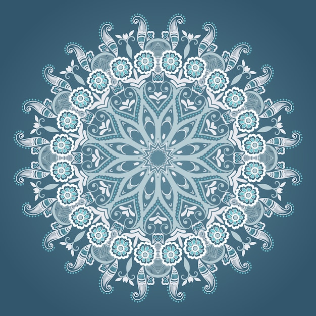 Gratis vector vector ornamentale ronde kant met damast en arabesque elementen. mehndi stijl. orient traditionele ornament. zentangle-achtige ronde gekleurde bloemenornament.