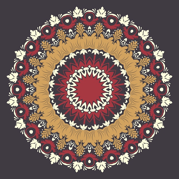 Vector ornamentale ronde kant met damast en arabesque elementen. mehndi stijl. orient traditionele ornament. zentangle-achtige ronde gekleurde bloemenornament.