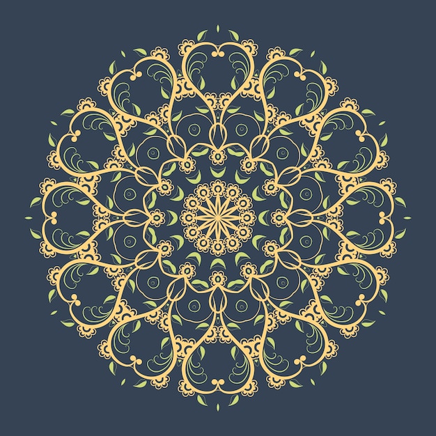 Vector ornamentale ronde kant met damast en arabesque elementen. Mehndi stijl. Orient traditionele ornament. Zentangle-achtige ronde gekleurde bloemenornament.