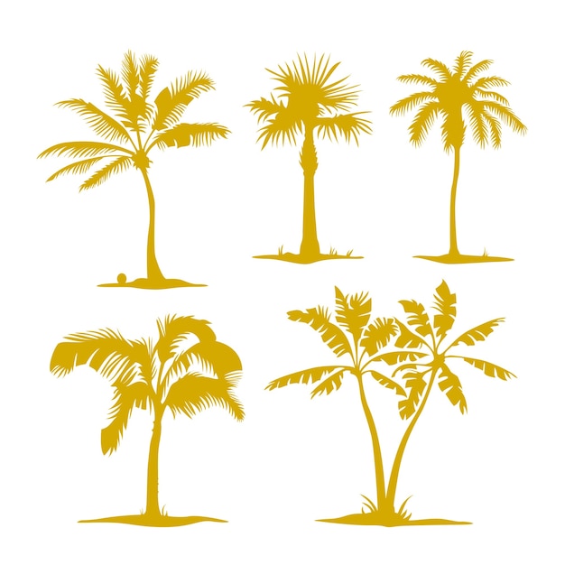 Gratis vector vector palm contouren geïsoleerd op wit. illustratie set