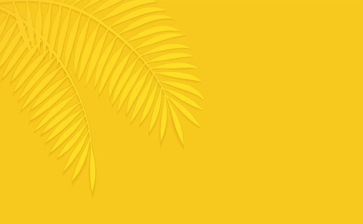 Gratis Vector vector palmblad illustratie met tekstruimte op een levendige gele achtergrond