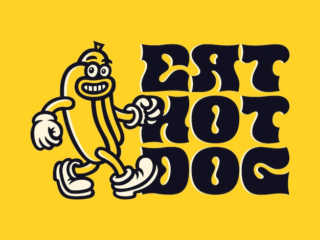 Gratis vector vector poster met cartoon hotdog illustratie en tekst citaat