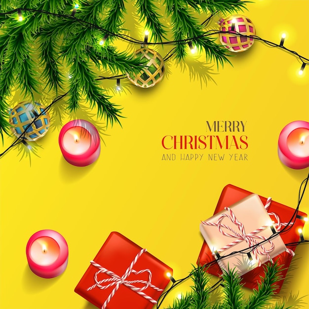 Vector realistische Kerstmis en Nieuwjaar achtergrond banner flyer wenskaart briefkaart Vierkant o