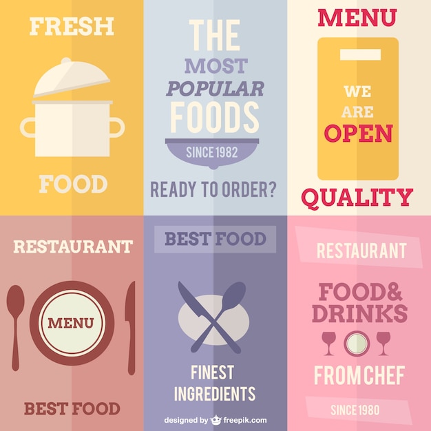 Gratis vector vector restaurant posters vlakke stijl