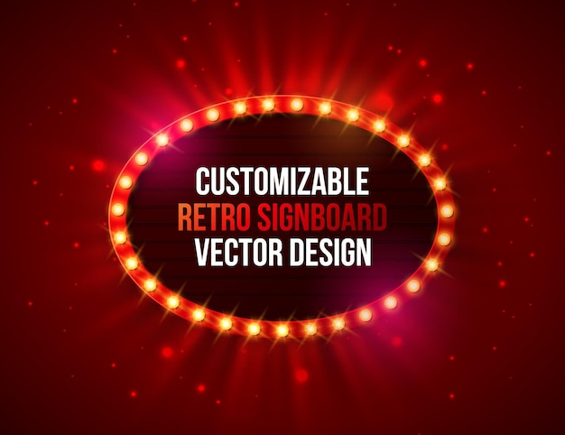 Vector Retro Billboard of Lightbox Illustratie met Aanpasbaar Gloeilamp Frame Design