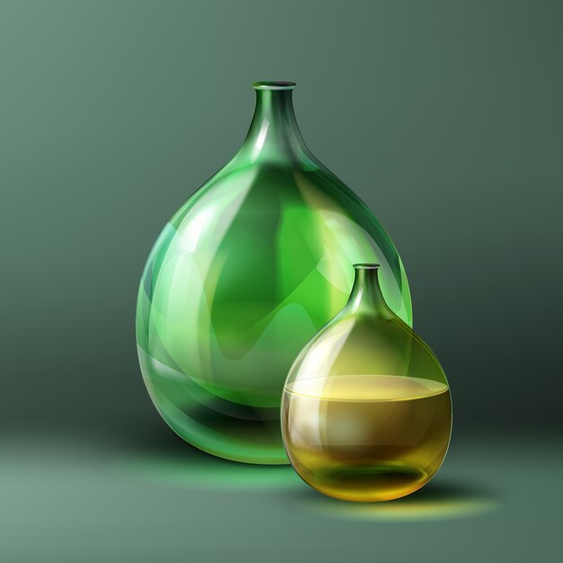 Vector ronde fles groene kleur en vintage stijl geïsoleerd op donkergroene achtergrond