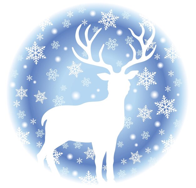 Vector ronde kerst pictogram met een rendier en sneeuwvlokken geïsoleerd op een witte achtergrond.
