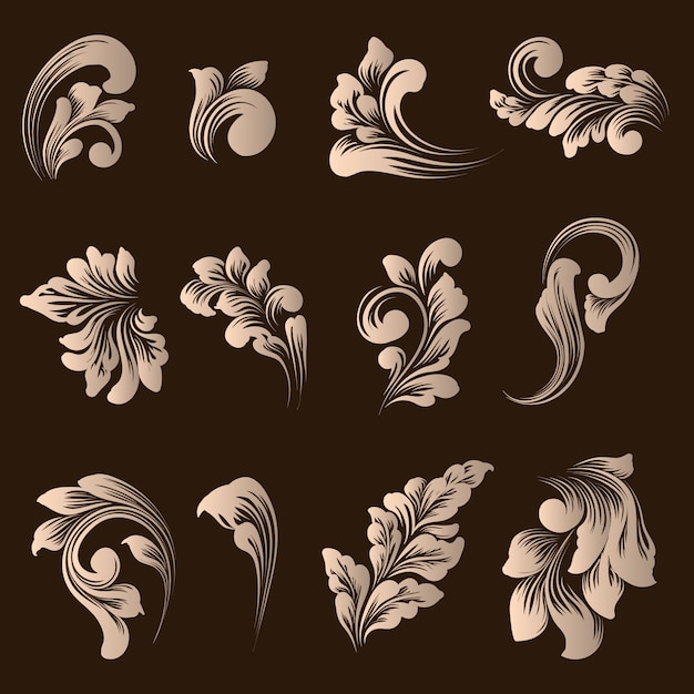 Vector set damast decoratieve elementen.