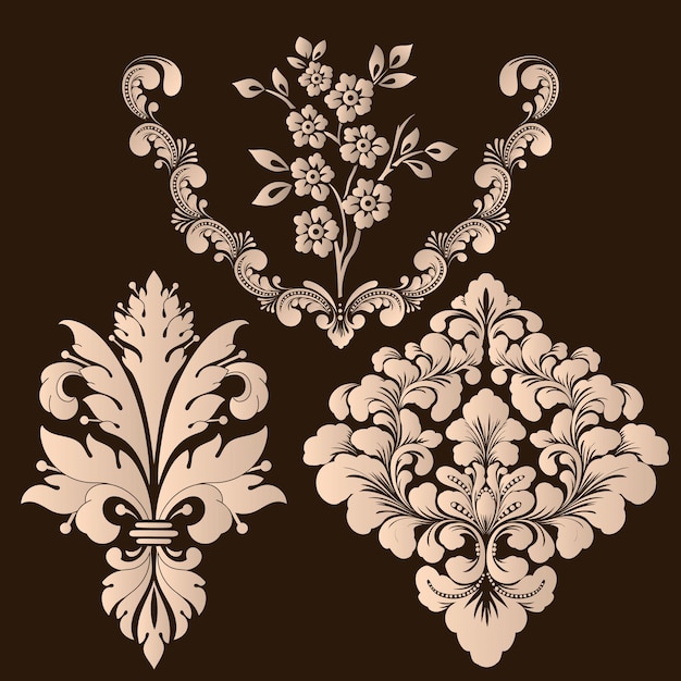 Vector set damast sierelementen Elegante bloemen abstracte elementen voor ontwerp Perfect voor uitnodigingen kaarten enz