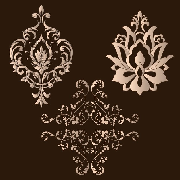 Vector set damast sierelementen Elegante bloemen abstracte elementen voor ontwerp Perfect voor uitnodigingen kaarten enz