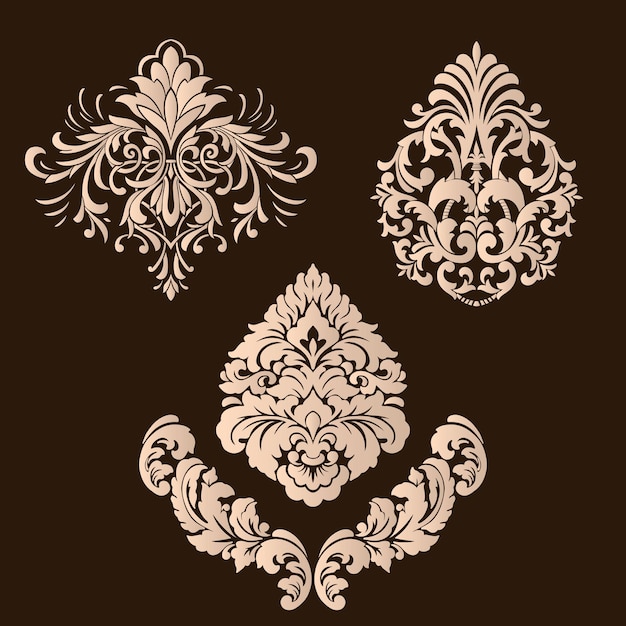 Vector set damast sierelementen Elegante bloemen abstracte elementen voor ontwerp Perfect voor uitnodigingen kaarten enz