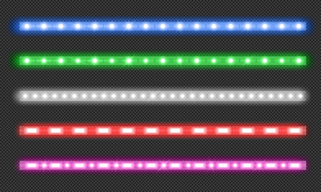 Vector set led strips met neon glow effect