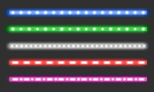 Vector set led strips met neon glow effect