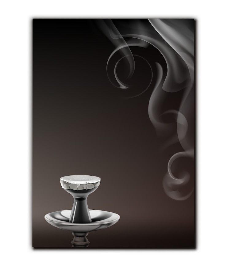 Gratis Vector vector shisha menukaart met waterpijp stam, keramische kom en stoom bovenaanzicht geïsoleerd op een witte achtergrond