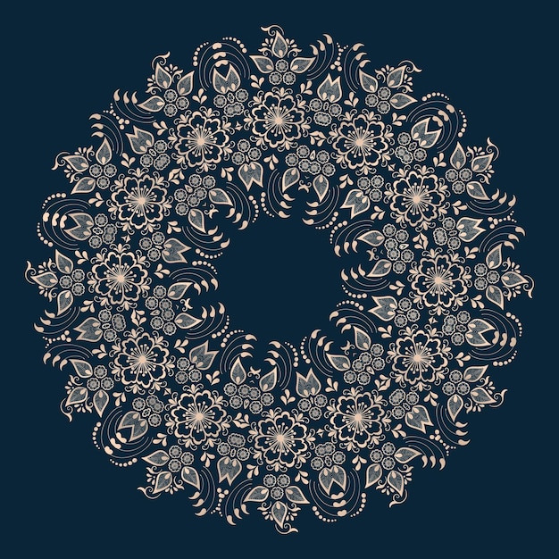 Vector sier ronde kant met damast en arabesque elementen Mehndi-stijl Oriënteer traditioneel ornament Zentangleachtig rond gekleurd bloemenornament