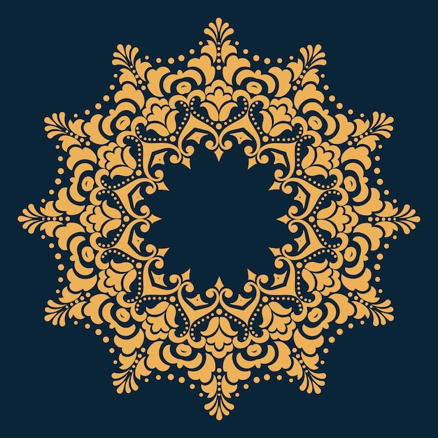 Gratis vector vector sier ronde kant met damast en arabesque elementen mehndi-stijl oriënteer traditioneel ornament zentangleachtig rond gekleurd bloemenornament