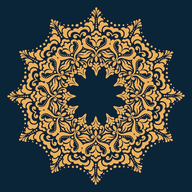 Gratis vector vector sier ronde kant met damast en arabesque elementen mehndi-stijl oriënteer traditioneel ornament zentangleachtig rond gekleurd bloemenornament
