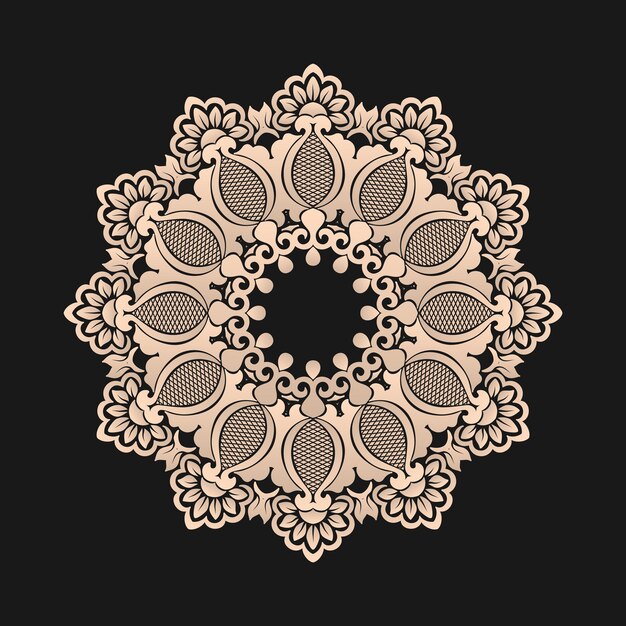 Vector sier ronde kant met damast en arabesque elementen Mehndi-stijl Oriënteer traditioneel ornament Zentangleachtig rond gekleurd bloemenornament