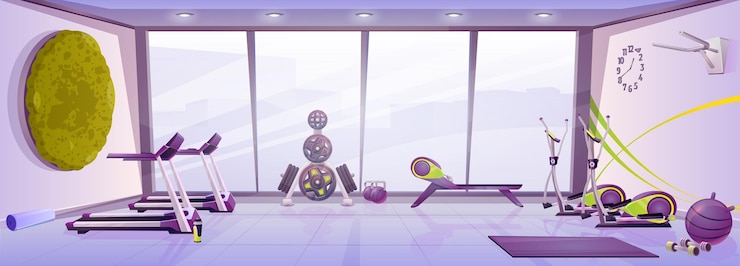 Gratis Vector vector sportschool kamer interieur met fitnessapparatuur