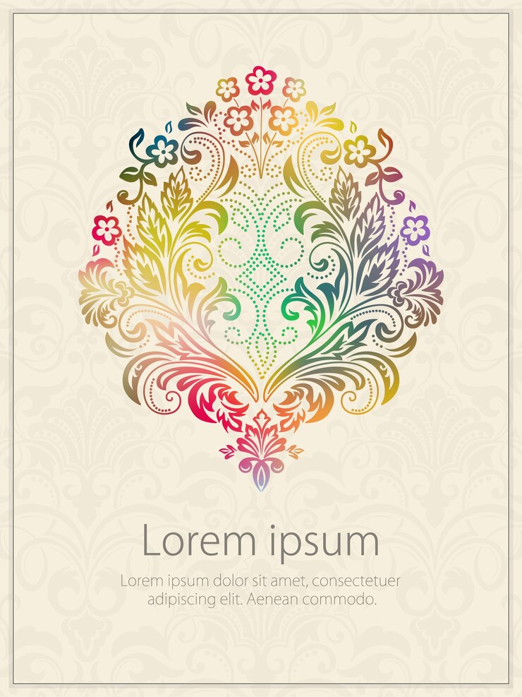 Gratis Vector vector uitnodigingskaart met aquarel damast element.