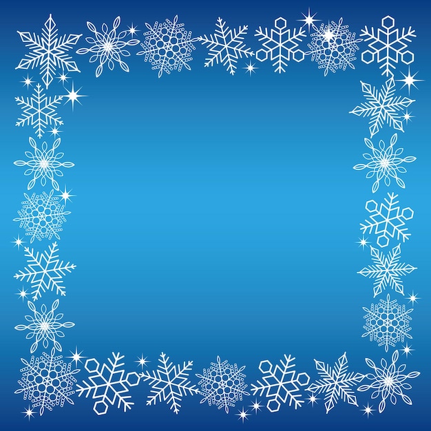 Gratis vector vector vierkant wit sneeuwkristal frame op een blauwe achtergrond.