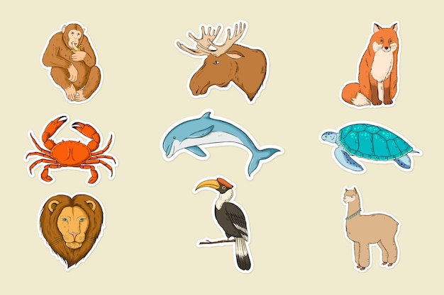 Vector wilde dieren kleurrijke sticker set