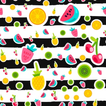 Vector zomer fruit patronen in cartoon stijl. fruit en bessen. zoete achtergrond