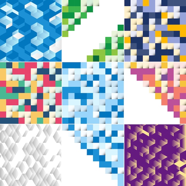 Vectorachtergrond met een illustratie van een abstracte textuur met vierkanten die geschikt zijn voor gebruik als patroonontwerp voor spandoeken, posters, flyers, kaarten, ansichtkaarten, omslagen, brochures, pakket van 9 beschikbaar