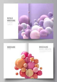 Vectorlay-out van twee a4-omslagmodellen voor tweevoudige brochure, flyer, tijdschrift, omslagontwerp, boekontwerp. abstract vector futuristische achtergrond met kleurrijke 3d-bollen, glanzende bubbels, ballen.