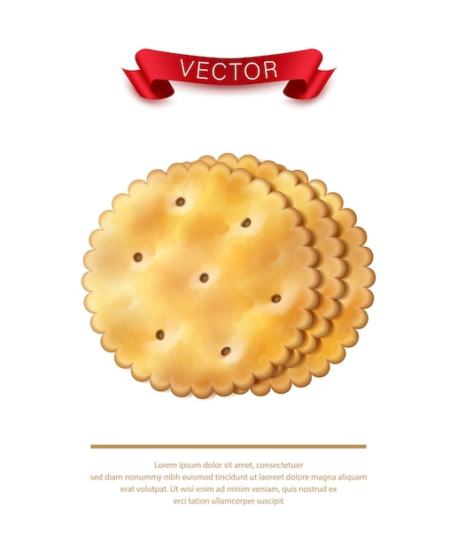 Gratis vector vectorpictogram realistische ronde crackers voor merkembleem en verpakking