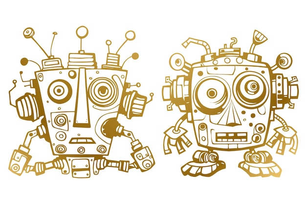 Gratis vector vectorschets van cartoon-stijl leuke grappige robot