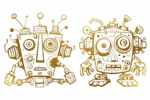 Gratis vector vectorschets van cartoon-stijl leuke grappige robot