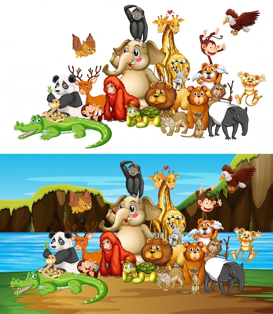 Veel dieren op twee verschillende achtergrond