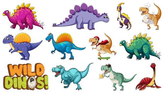 Veel dinosaurussen op witte achtergrond