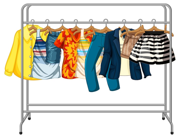 Gratis Vector veel kleren hangen aan een kledingrek
