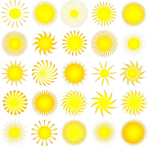 Veel verschillende zonpictogrammen