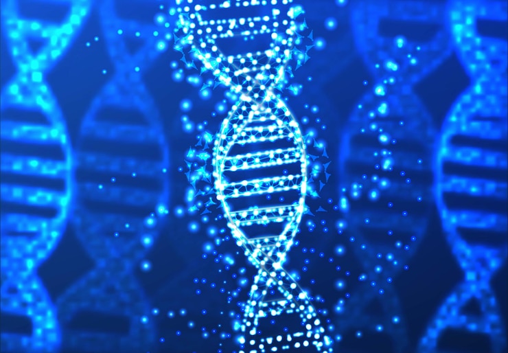 Gratis Vector veelhoekig dna-concept medische wetenschap achtergrond innovatie geneeskunde en technologie concept vector illustratie