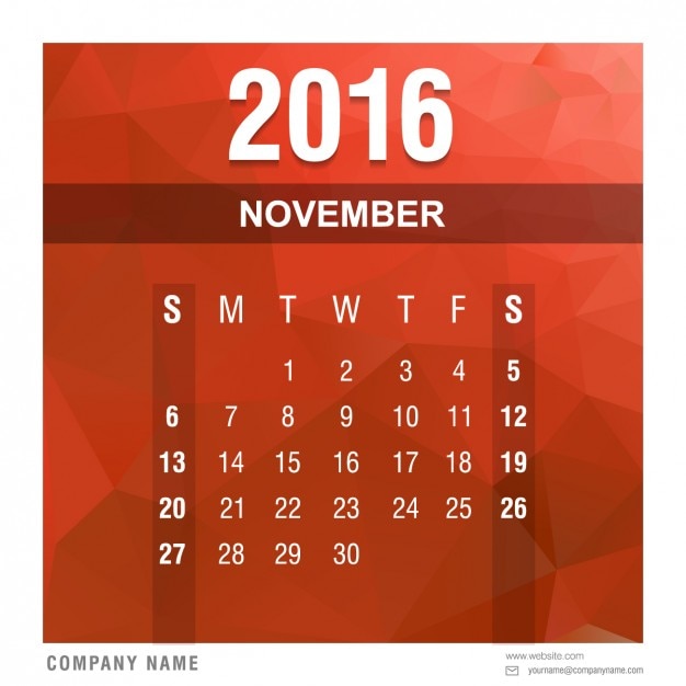 Gratis vector veelhoekige 2016 kalender november