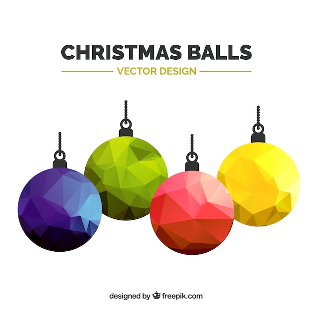 Gratis vector veelhoekige gekleurde kerstballen