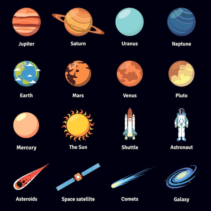 Gratis Vector veelkleurige kosmos pictogramserie