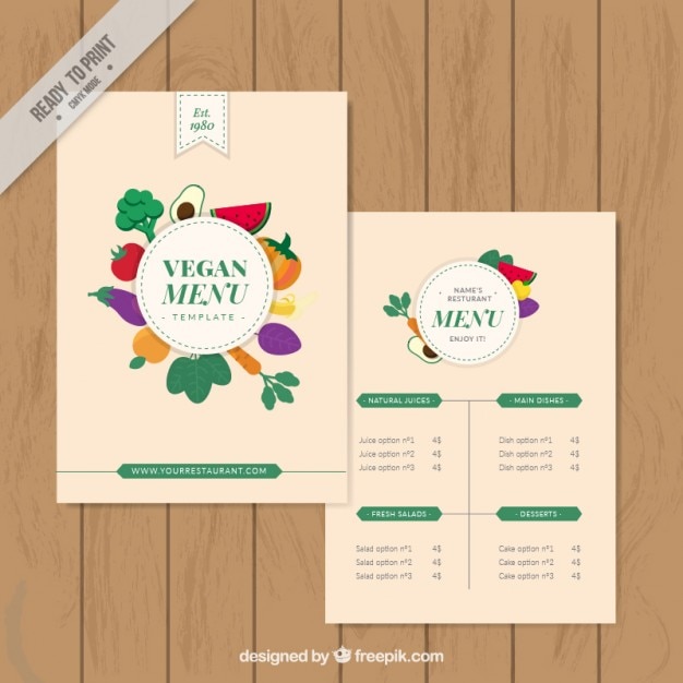 Gratis vector veganistisch menu sjabloon met groenten