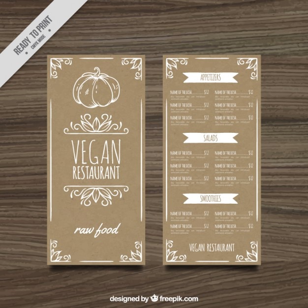 Gratis vector veganistisch menu van het restaurant in retro stijl