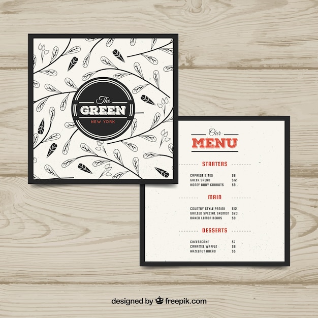 Gratis vector veganistisch restaurant menu sjabloon in platte ontwerp